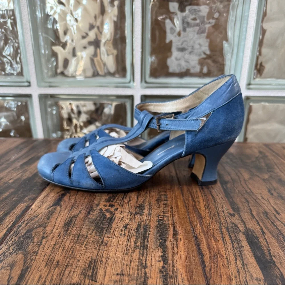 Remix Balboa Blue Retro 1930s Vintage Swing Dance Heels Sandals Pumps 7.5 - Picture 3 of 8
